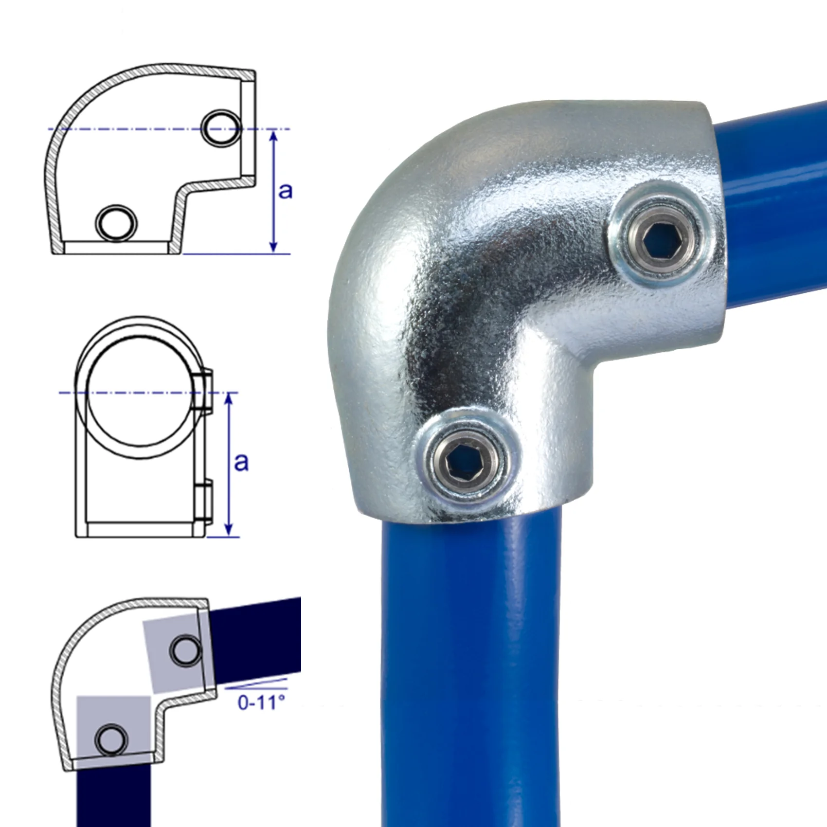 Slope Elbow, 0 to 11 Degrees for Galvanised Pipe (Interclamp Code 154) - Image 3